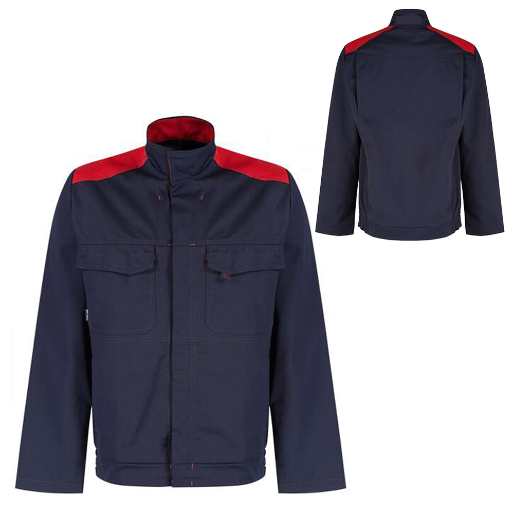 The work jacket made from polyester and cotton blend