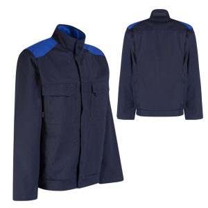 The work jacket made from polyester and cotton blend