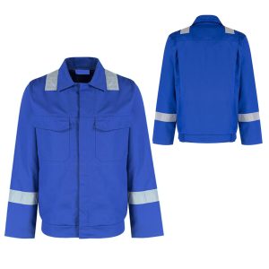 The work jacket made from polyester and cotton blend