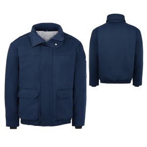 The work jacket made from polyester and cotton blend