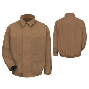 The work jacket made from polyester and cotton blend