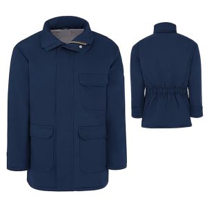 The work jacket made from polyester and cotton blend